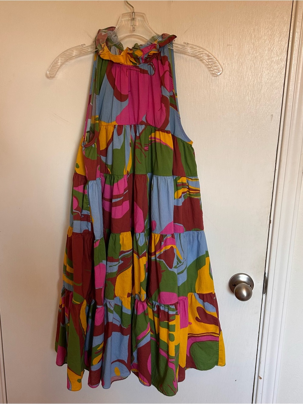 RHODE Multicolor Abstract Tiered Halter Mini Dress